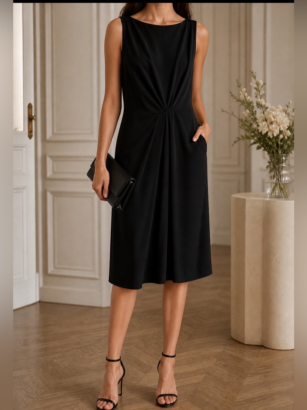 Tara Jarmon Elegant Black Silk Lined Sleeveless Dress